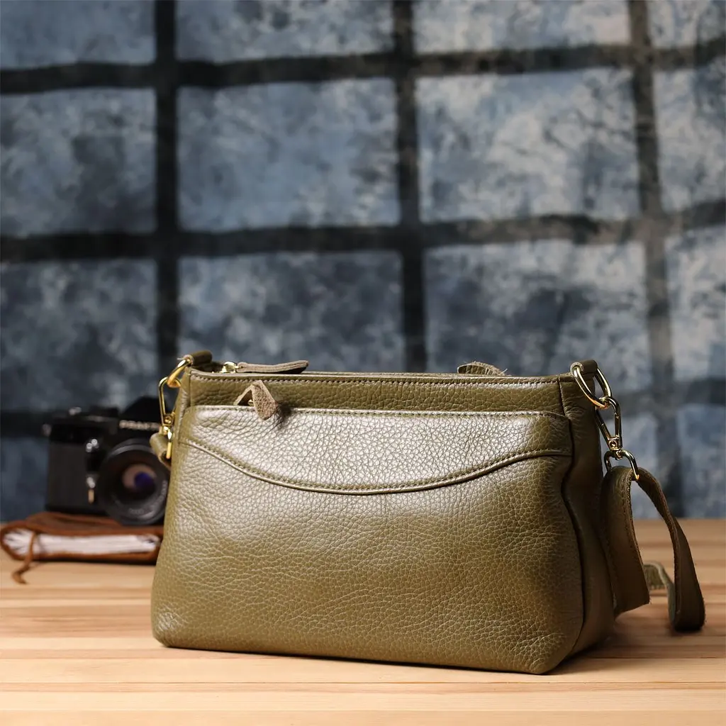 Стильна шкіряна сумка із щільним дном для жінок Vintage 22984 оливкова - фото 9