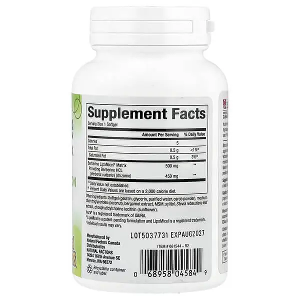 Берберин Berberine LipoMicel Matrix 60 Softgels Natural Factors vit0006505 - фото 2