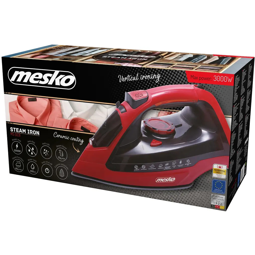 Праска Mesko MS 5031 red 3000Вт/ 400 мл/ кераміка/ ''Крапля-стоп''/автовимкнення/ червона - фото 6