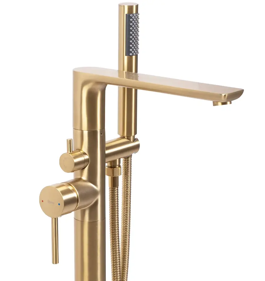 Змішувач для ванни Rea Flores brushed gold підлоговий REA-B2713, Золотий - фото 2