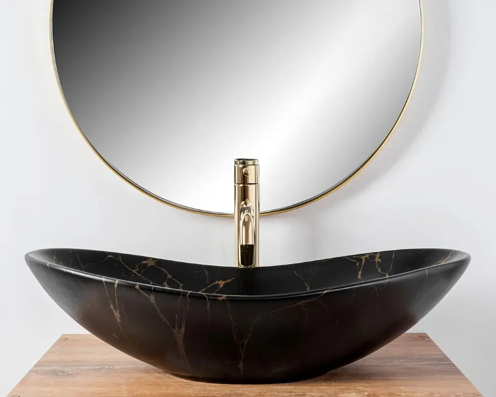 Умивальник Rea Royal 36x60,5 black marble mat (REA-U7478), Матова - фото 2