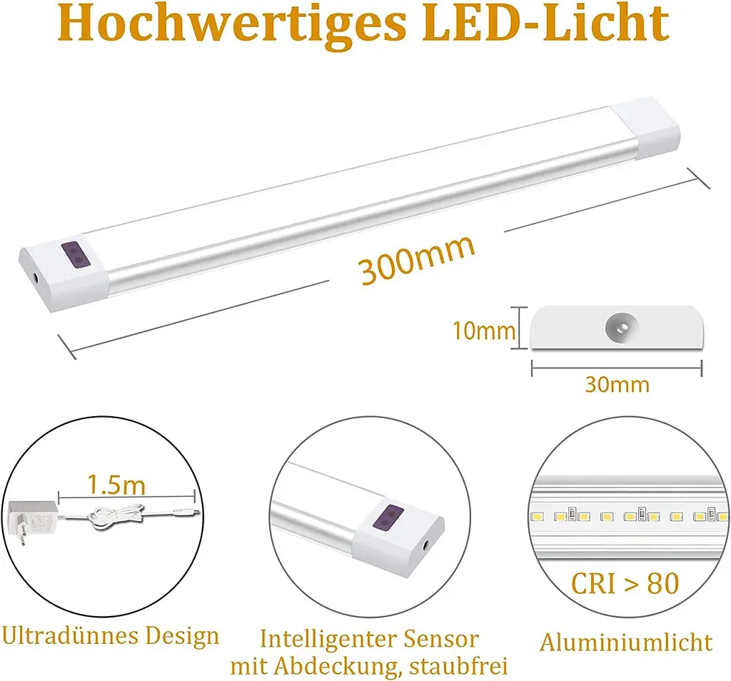 WOBANE LED Under Unit Light Kitchen, світлодіодне освітлення шафи з регульованою яскравістю та датчиком - фото 2