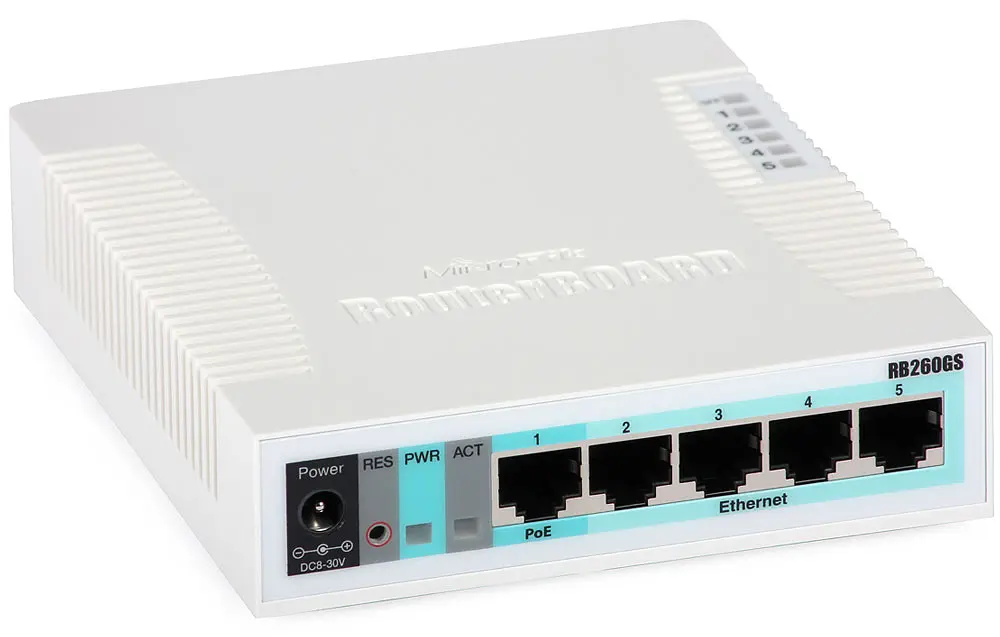 Комутатор Mikrotik RB260GS, 5-port Gigabit smart switch with SFP cage, SwOS, plastic case, PSU - фото 2