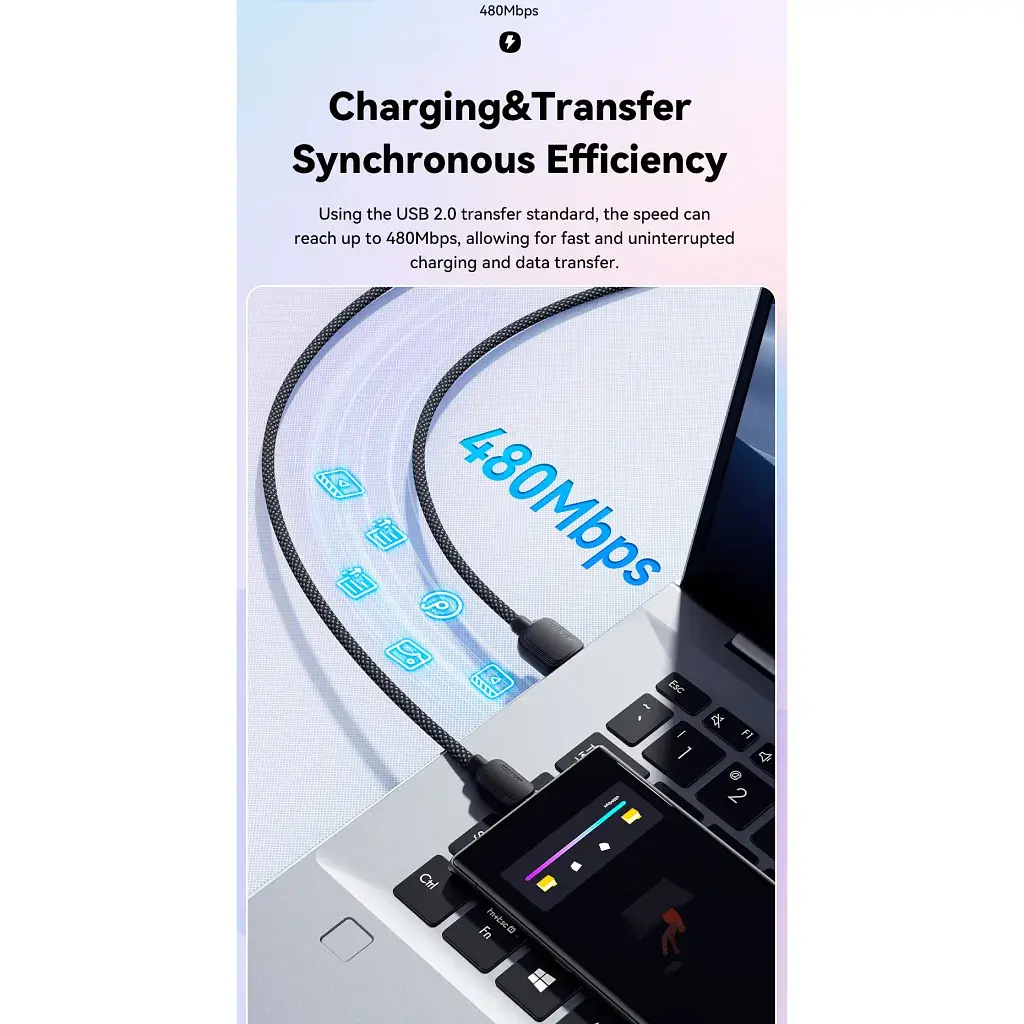 Дата кабель USB 2.0 AM to USB-C 2.0m 100W black Essager (EXC7A-WLA01-P) - фото 6