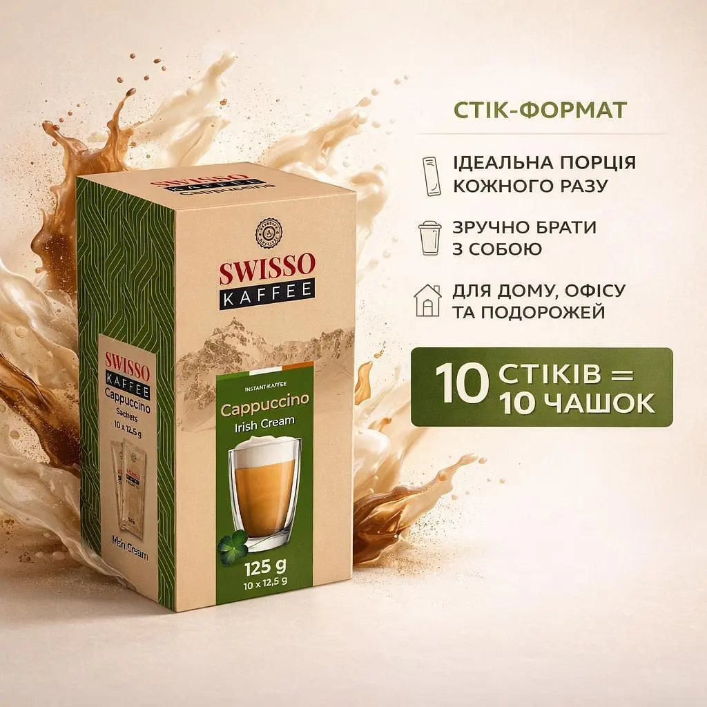 Капучино Swisso Kaffee Cappuccino Irish Cream зі смаком лікеру Ірландський крем 10х12,5 г - фото 2