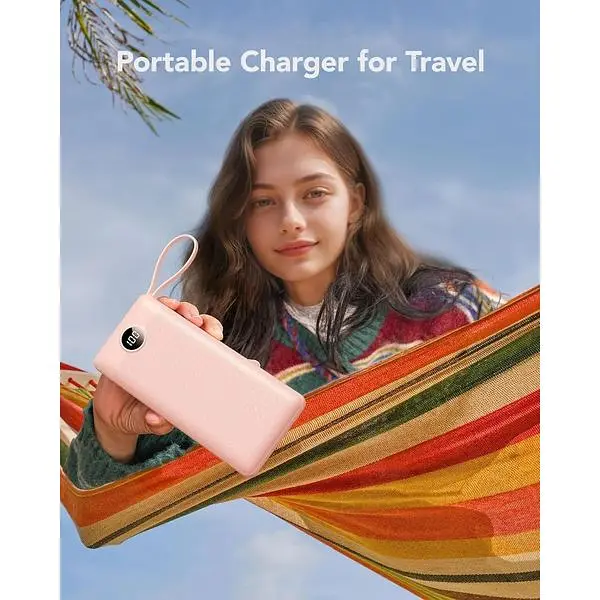 Портативное зарядное устройство Vrurc емкостью 20000 мАч быстрая зарядка micro и USB C три кабеля - фото 9