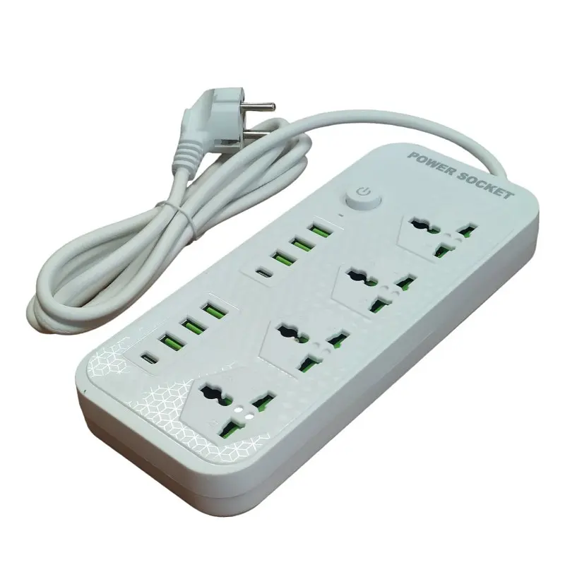 Мережевий фільтр подовжувач 2 метри на 4 розетки, 6 USB 3.4A, 2 Type-C з вимикачем та заземленням 3000Вт 16А Power Socket J08 білий - фото 6