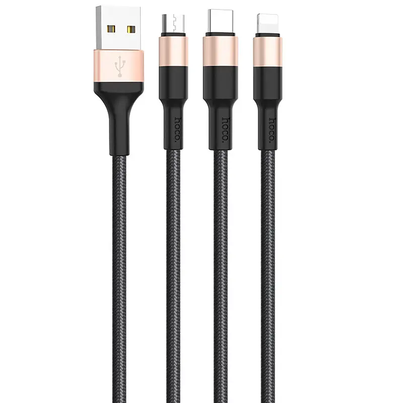 Дата кабель Hoco X26 Xpress 3in1 Lightning -MicroUSB-Type-C (1m) Чорний / Золотий - фото 3