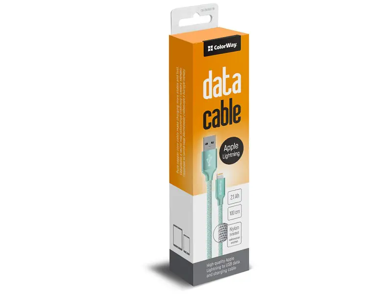 Кабель ColorWay USB - Apple Lightning 2.1А 1м Mint (CW-CBUL004-MT) - фото 4
