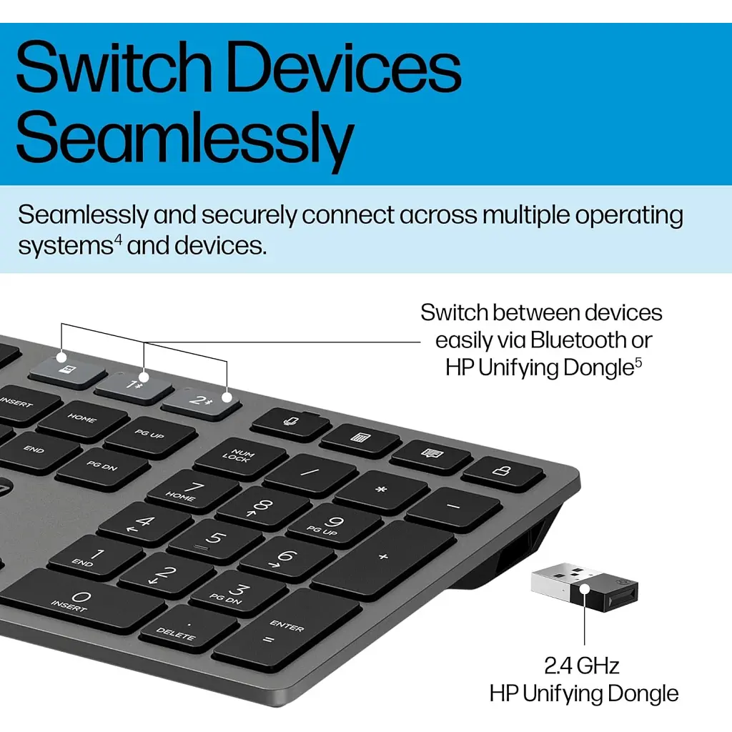 Клавіатура HP 720 Multi-Device Rechargeable Wireless/Bluetooth UA Black (9T5B1AA) - фото 2