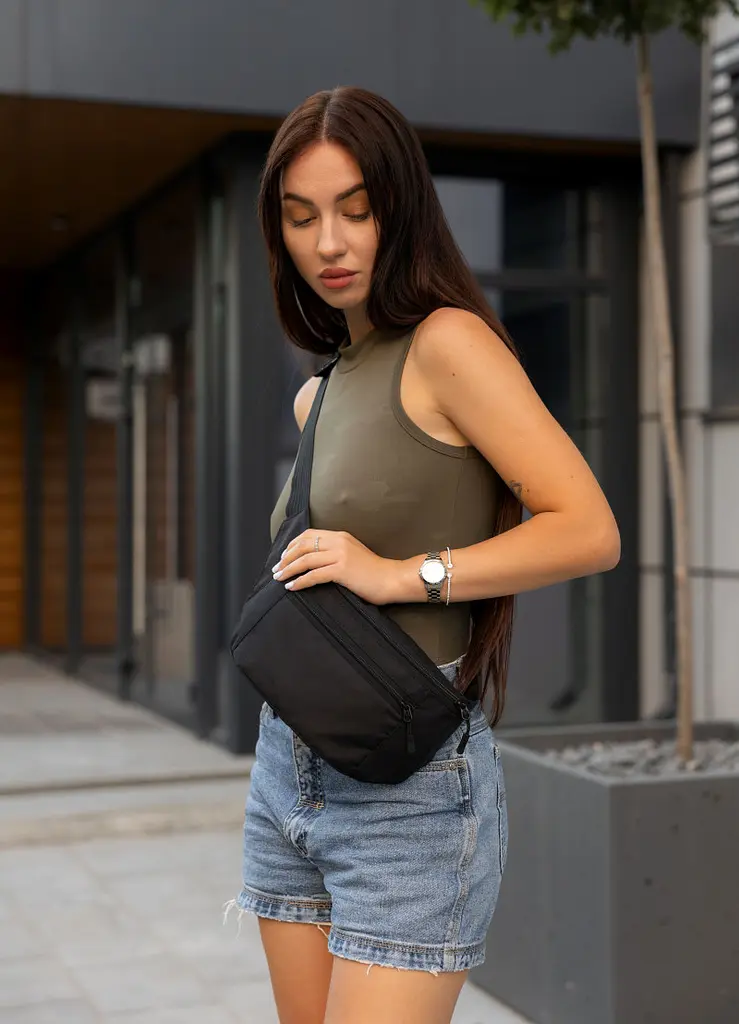 Жіноча сумка на пояс бананка Sambag Tirso Max чорний тканевий 38 × 17 × 6 см (80341065) - фото 2