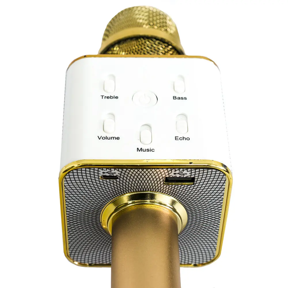 Караоке мікрофон з динаміком блютуз Bluetooth DM Karaoke Q7 золотистий бездротовий мікрофон - фото 4