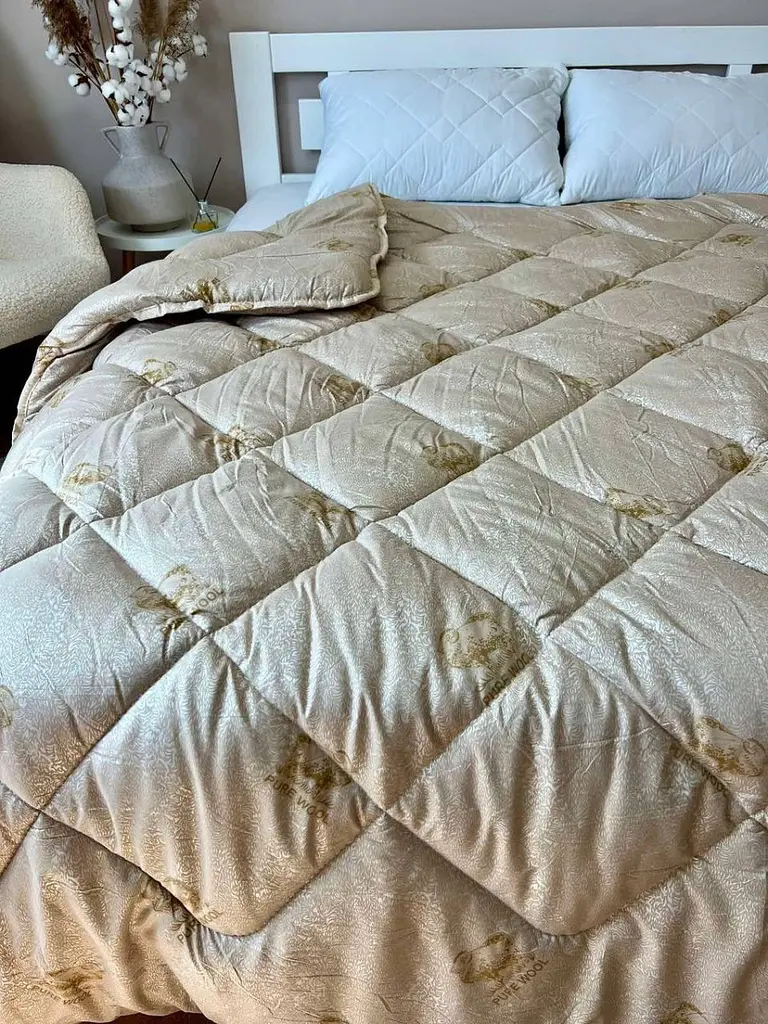 Ковдра євро зимова з вовни Leri Max Pure Wool 21505 200х215 см бежева - фото 5