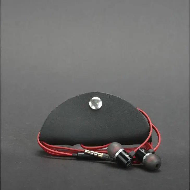 Шкіряний холдер для навушників та проводів чорний - фото 5