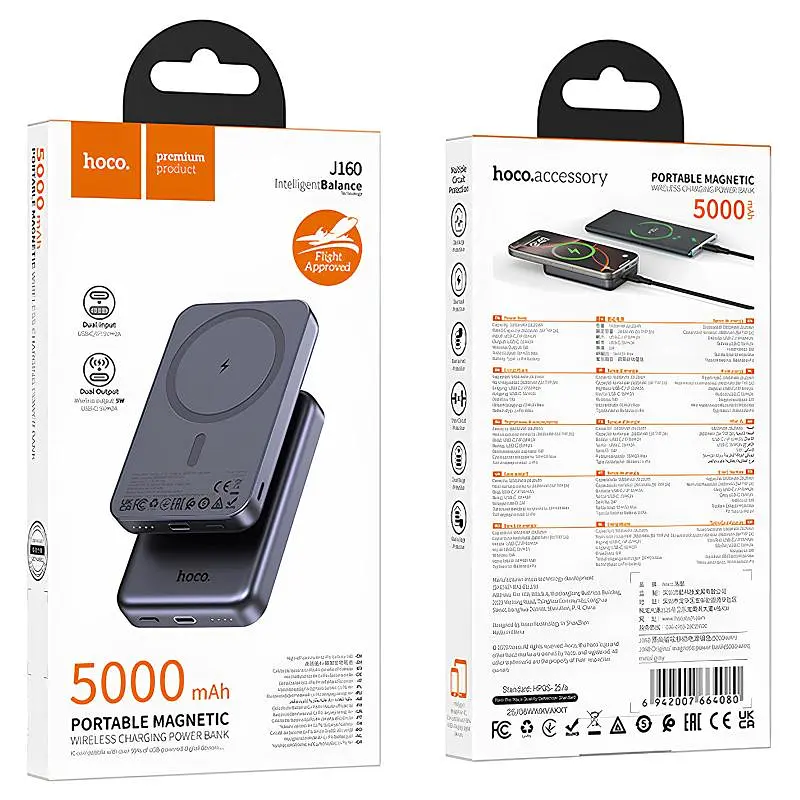 Портативний ЗП Power Bank Hoco J160 Original з БЗП 5000 mAh Metal gray - фото 2