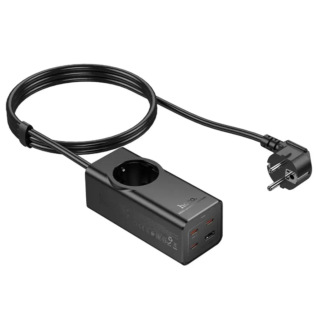 Мережевий подовжувач Hoco NS9 Wisdom 1-position (PD67W/3C1A) Desktop Socket Black - фото 6
