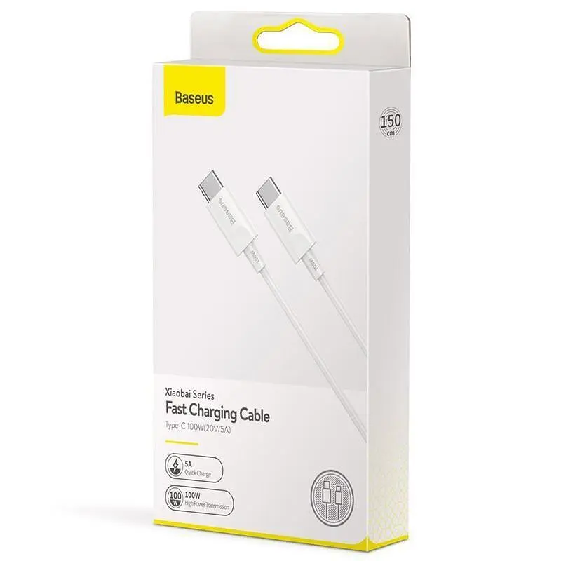 Кабель Baseus Xiaobai Cable Type-C to Type-C 5A 100W 1.5m CATSW-D02 White - фото 2
