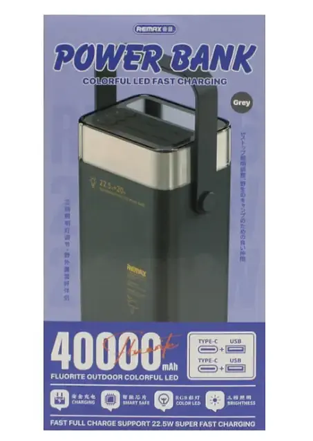 Универсальная зарядная батарея Power Bank Remax RPP-596 40000 mAh PD20W+QC22.5W с фонарем - фото 2