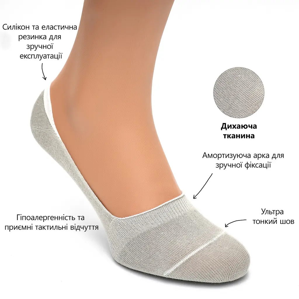 Безшовні дихаючі сліди з силіконом ORGANIC cotton JILL ANTONY 38-40 women's арт. 31001 38-40, Бавовна, Сірий - фото 2