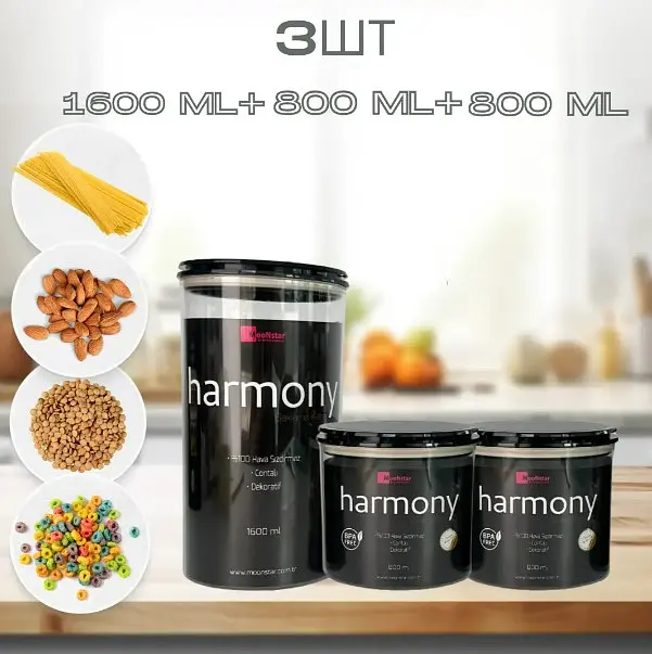 Набір акрилових контейнерів Motek Harmony 3 шт круглих з кришкою (0,8 л + 0,8 л + 1,6 л) (HM-SET) - фото 2