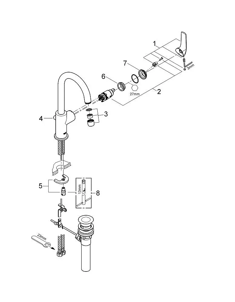 Смеситель для умывальника L-Size Grohe BauCurve 23090000 Хром - фото 4