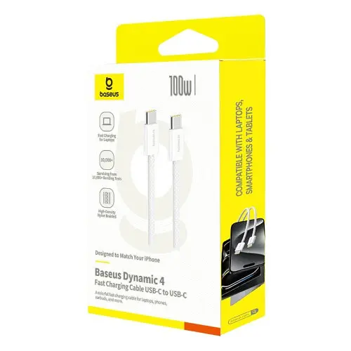 PD кабель Baseus Dynamic 4 Fast Charging Type-C to Type-C 100W 2m білий P10381400211-01 - фото 2