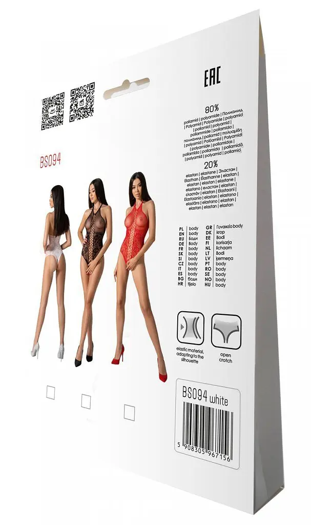Бодістокінг з імітацією корсетної шнурівки Passion BS094 One Size, white, квітковий візерунок, з дос - фото 7