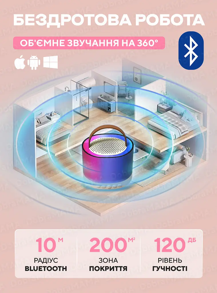 Портативна акумуляторна Bluetooth колонка з LED підсвічуванням TF USB Дитячий караоке та два бездротові мікрофони UKC K52 9657 - фото 9