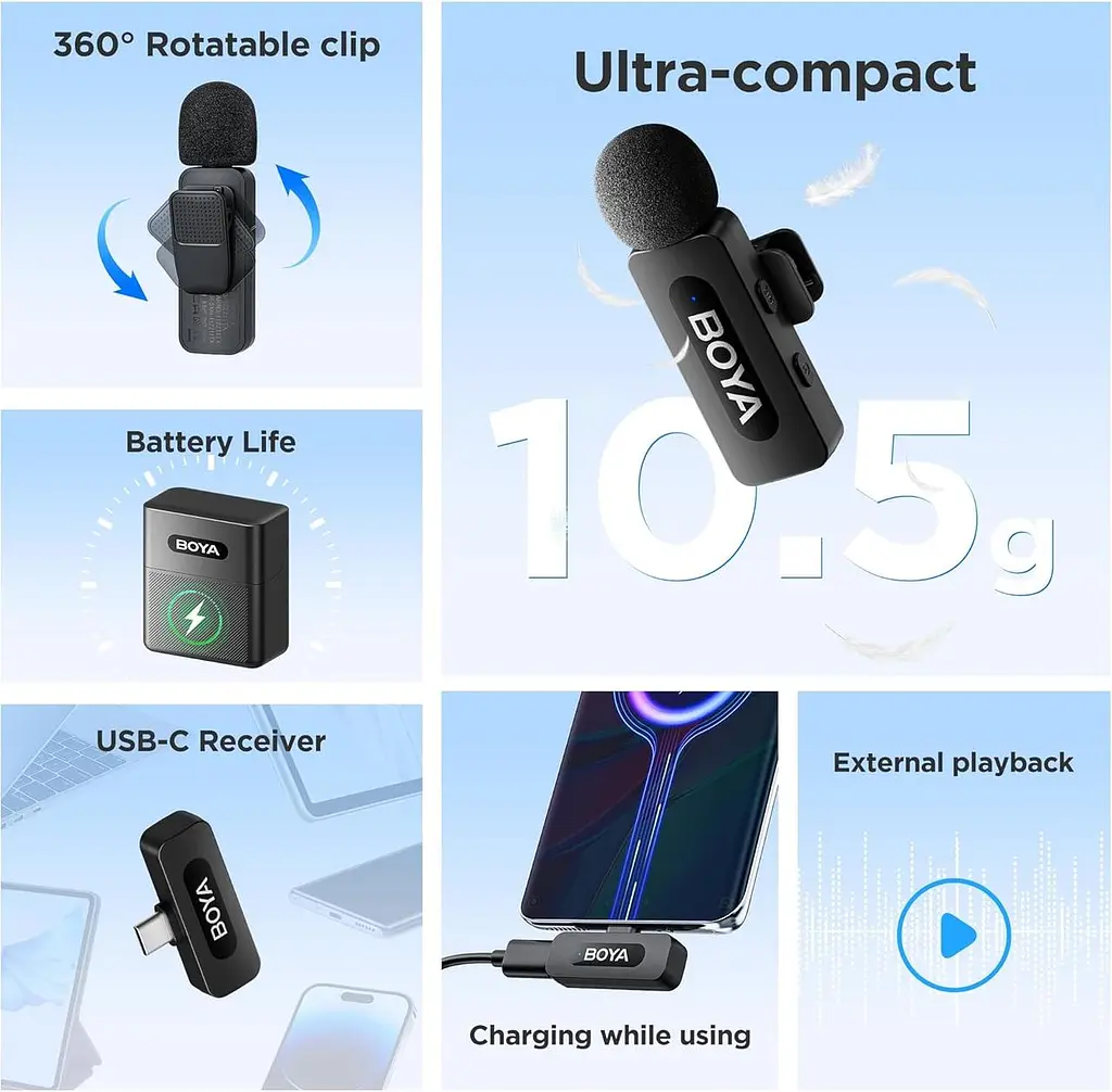 Бездротові петличні мікрофони BOYA BY-V30 USB-C (2 шт), 100 м, шумозаглушення, 36 год - фото 9