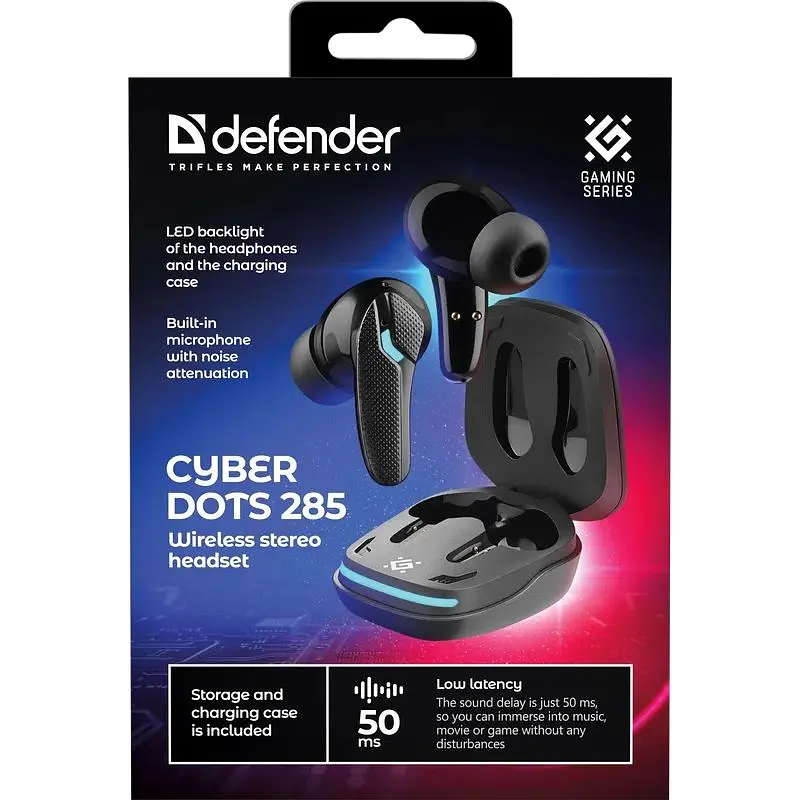 Гарнітура TWS ігрова Defender CyberDots 285 Bluetooth чорна (63285) - фото 2