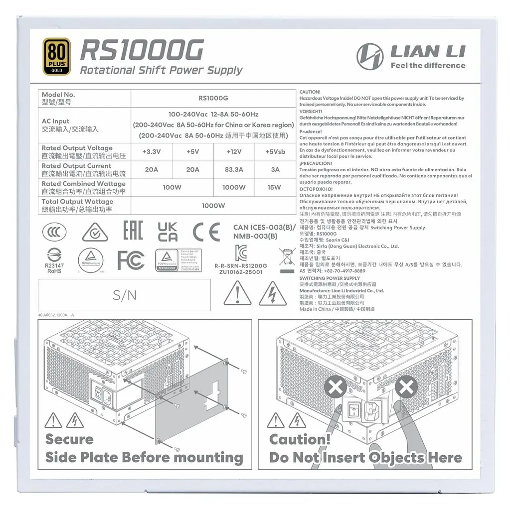 Блок живлення Lian Li RS 1000W without HUB 80+ Gold (G9P.RS1000G.W000.EU) White - фото 5