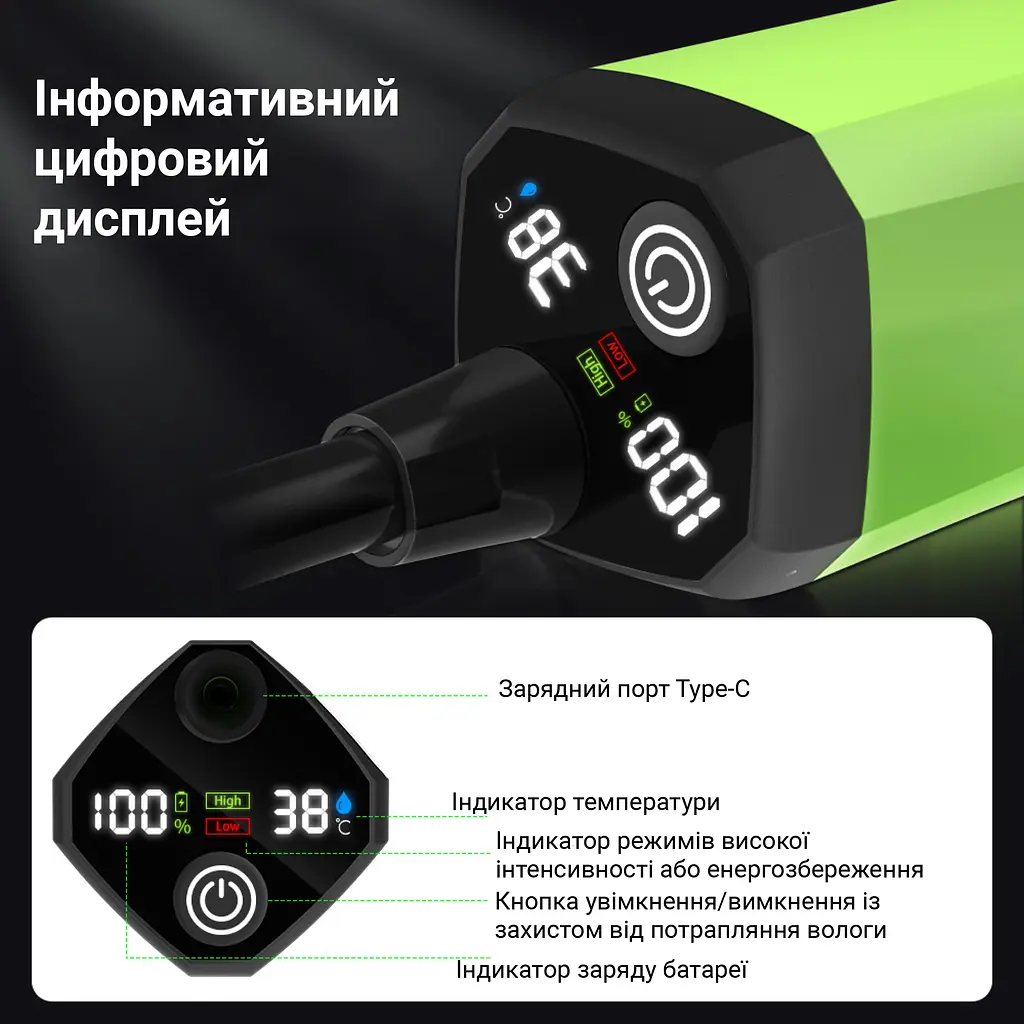 Портативний кемпінговий душ з акумулятором на 6000 mAh Зелений (00251) - фото 2