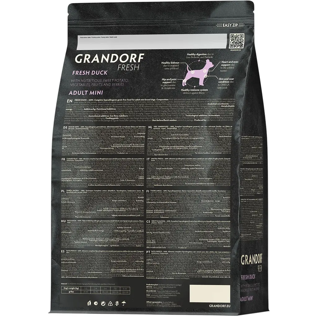 Сухий беззерновий корм для дорослих собак малих порід Grandorf Fresh Duck & Sweet Potato Adult Dog Mini з качкою та бататом 1 кг - фото 2