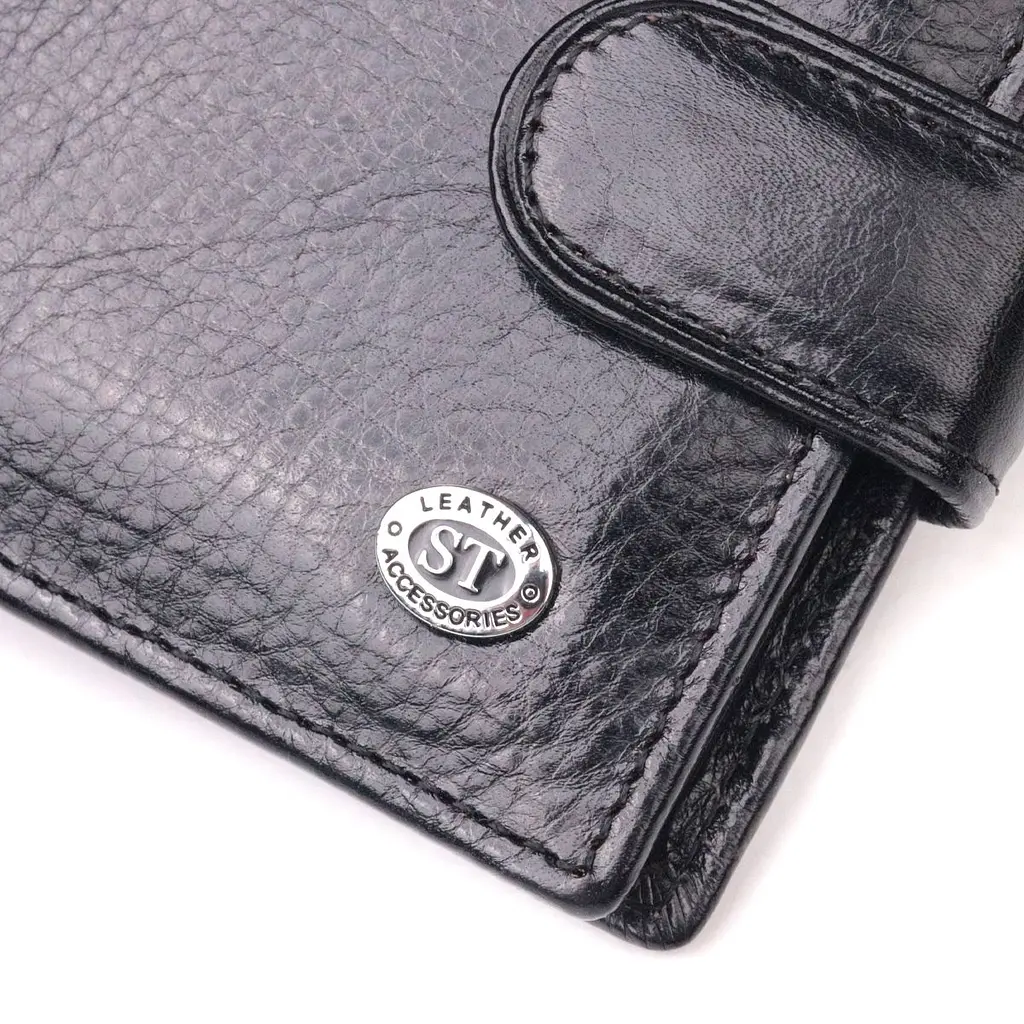Чоловічий гаманець з натуральної гладкої шкіри у два додавання ST Leather 19409 чорний - фото 8