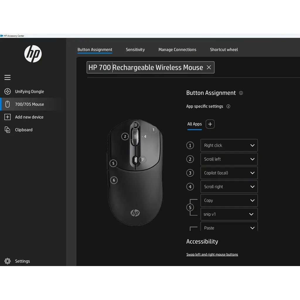 Мишка HP 700 Rechargeable Wireless/Bluetooth Black (AZ7B0AA) - фото 11