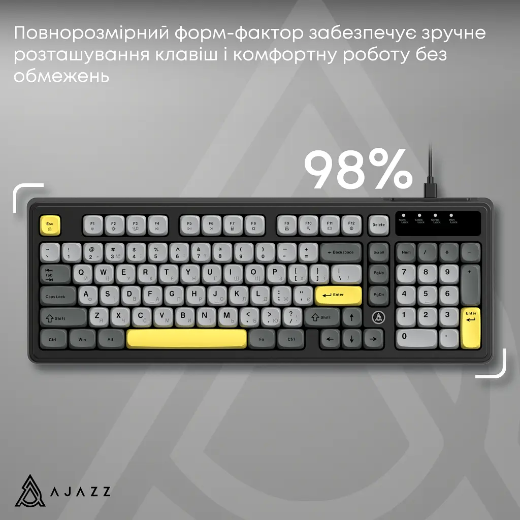 Клавіатура Ajazz AF98 USB UA Black/Grey/Yellow (AF98-BGY) - фото 8