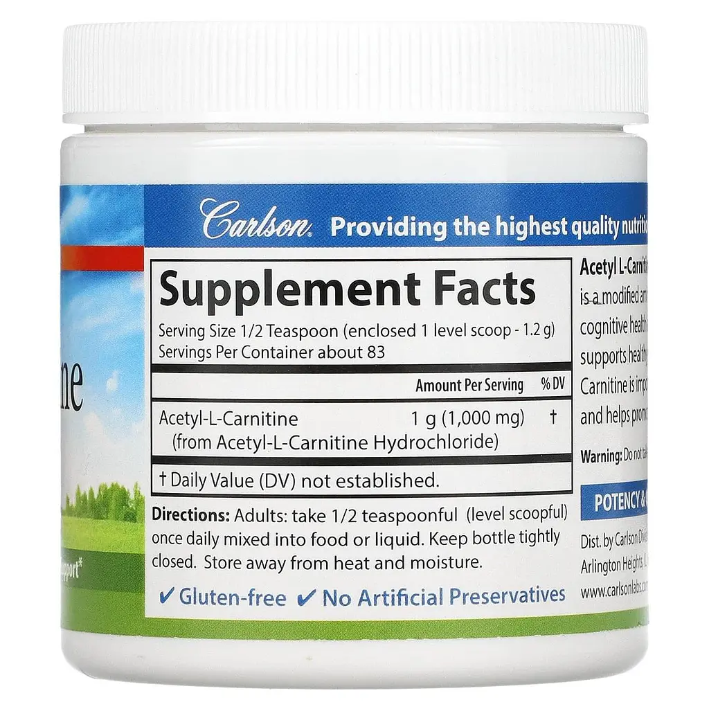 Ацетил карнітин Carlson Acetyl-L-Carnitine 100 грам - фото 2