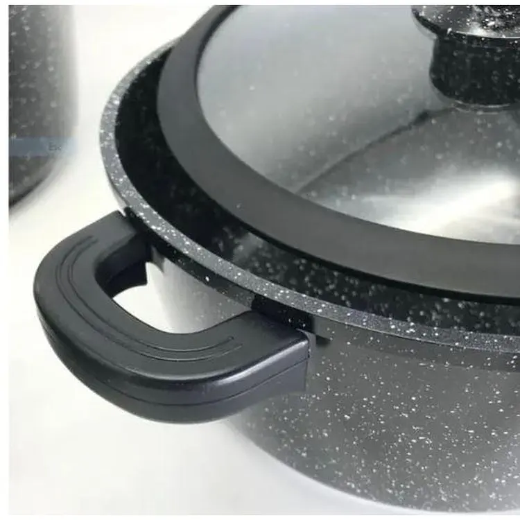 Набір посуду Higher Kitchen НК-325 XPRO гранітне покриття із силіконовими кришками 8 предметів чорний (42838-НК-325_1887) - фото 3