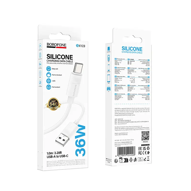 Кабель BOROFONE BX123 Leya silicone charging data cable Type-C Білий - фото 2
