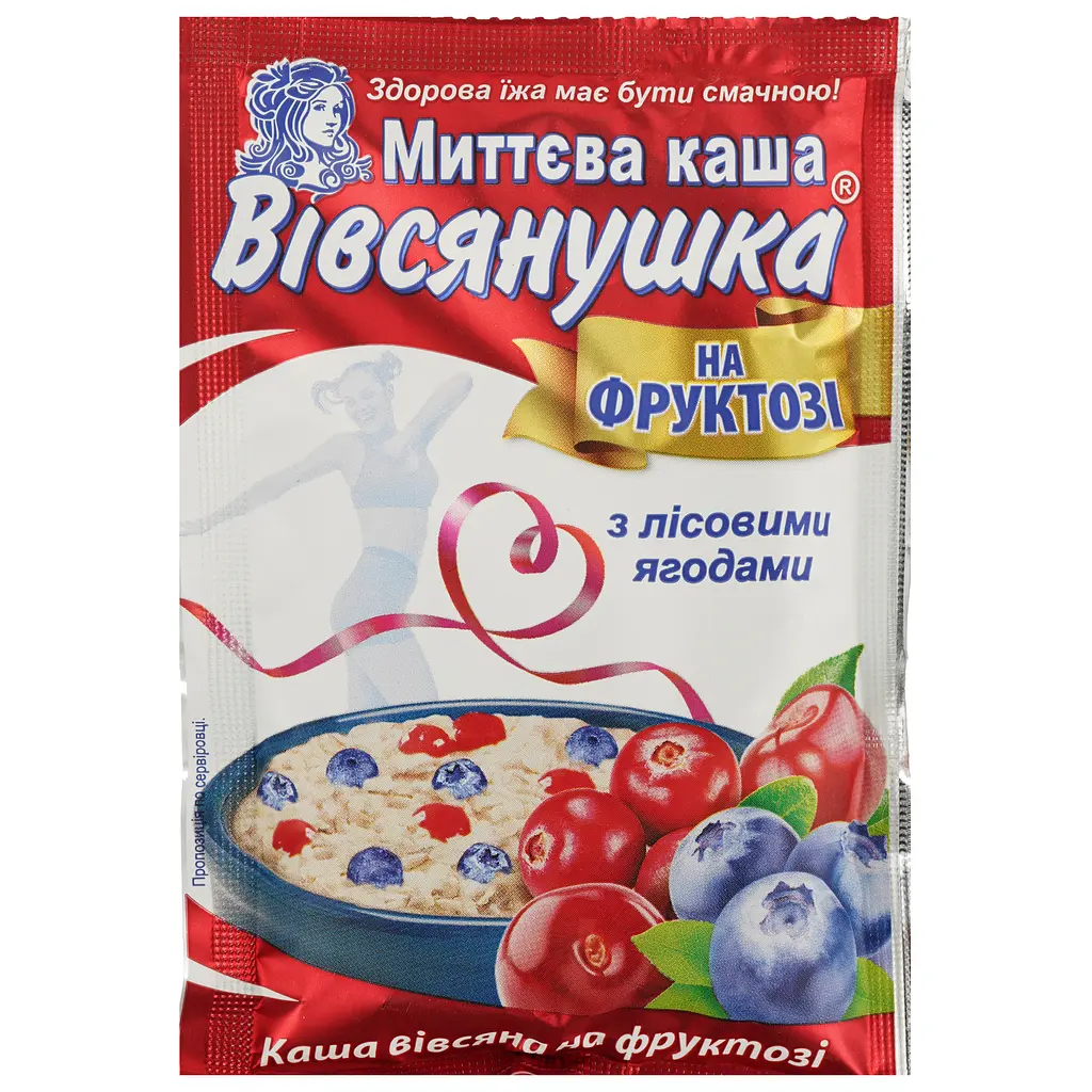Каша Овсянушка з лісовими ягодами фруктозою та вершками 40 г - фото 1