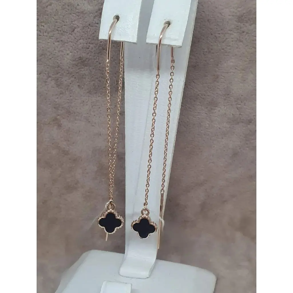 Золотые серьги-протяжки Tango Клевер с эмалью. 400278Е - фото 2