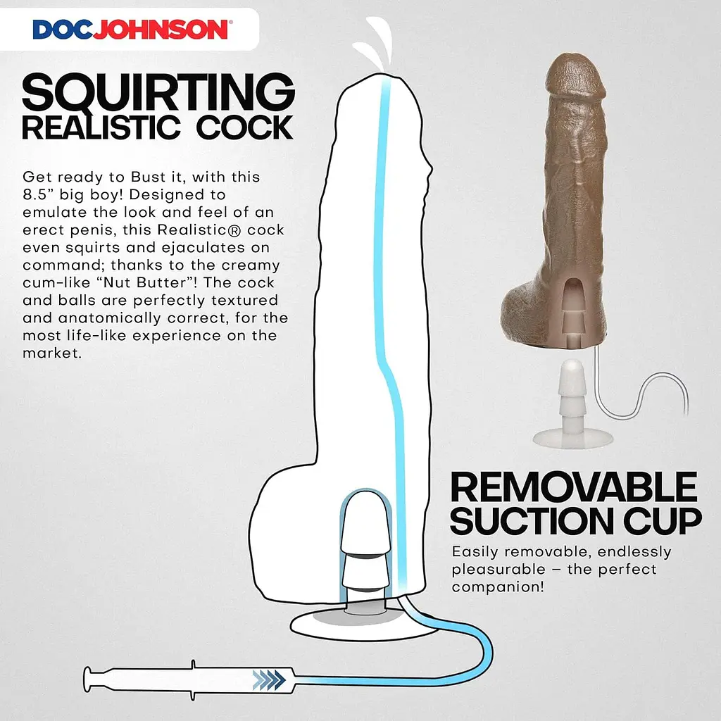 Фалоімітатор Doc Johnson The Realistic Cock ULTRASKYN Squirting, 24 см - фото 3