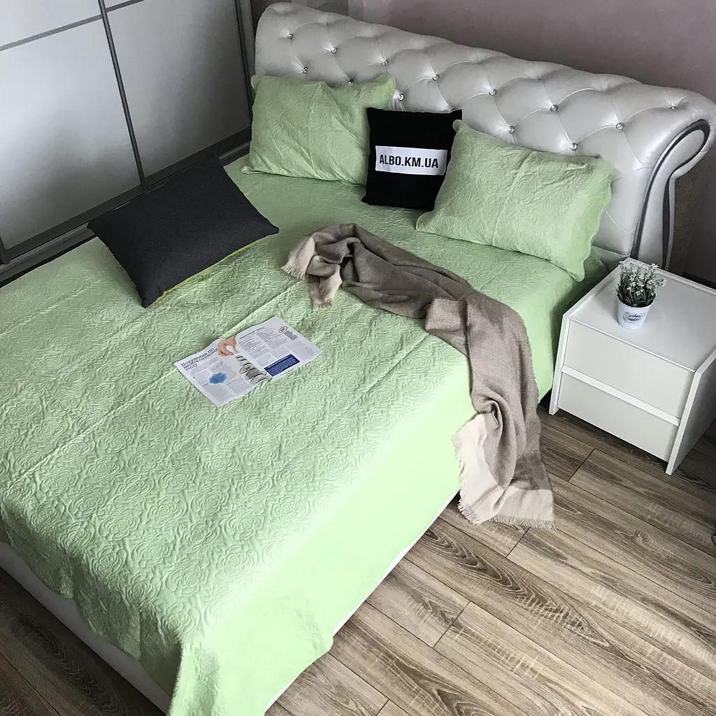 Велюрові покривало салатового кольору з210х230 з двома наволочками 50х70, мішок ALBO pbe0052901 - фото 8