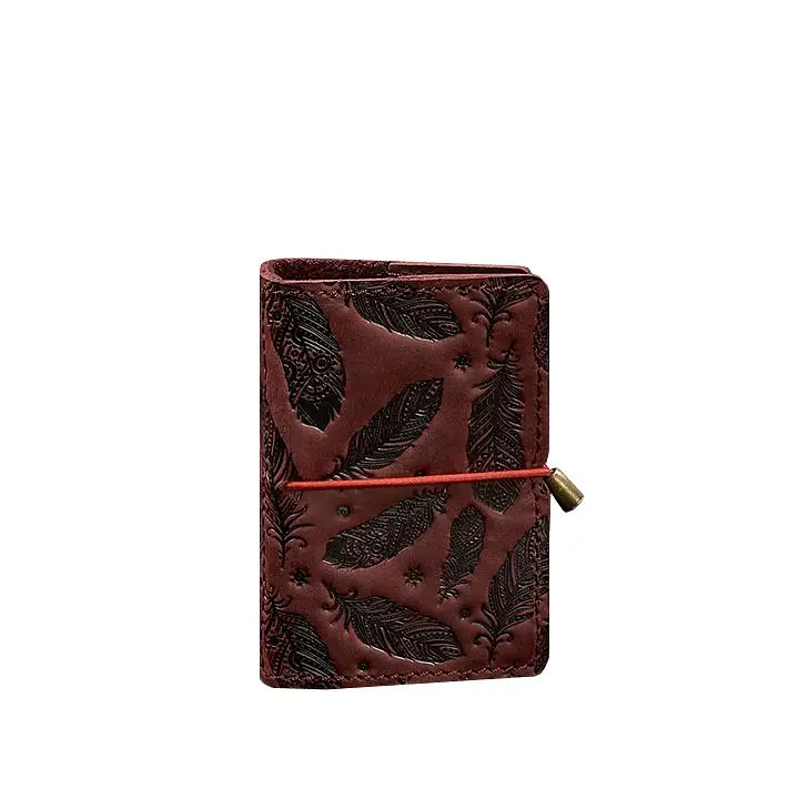 Жіночий шкіряний кард-кейс 7.0 бордовий з пір'ям - фото 7