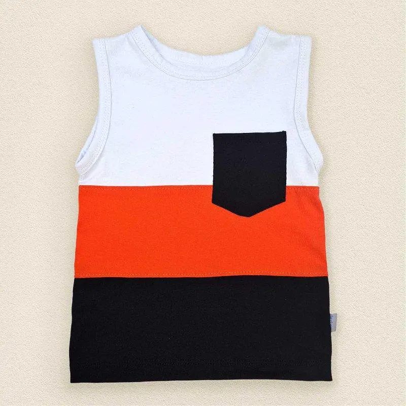 Комплект літній дитячий Stripes зріст 86 см (12 - 18 місяців) Malena Білий з чорним та жовтогарячим - фото 2