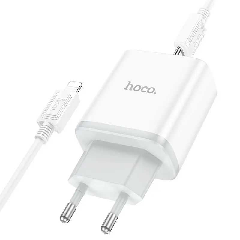 Сітчастий зарядний пристрій з кабелем HOCO C105A Stage dual port PD20W+QC3.0 charger set (C to iP)(EU) білий
