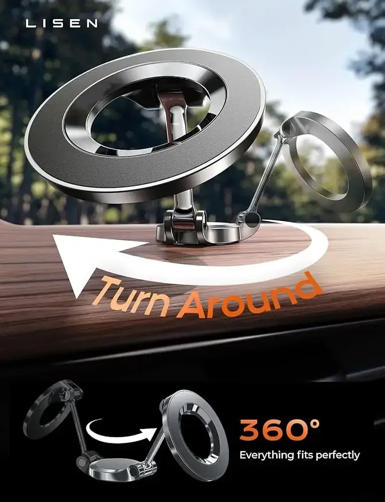Магнітний автотримач для телефону LISEN 2E785 з підтримкою MagSafe 360° поворот на панель авто чорний (SKU-096) - фото 4