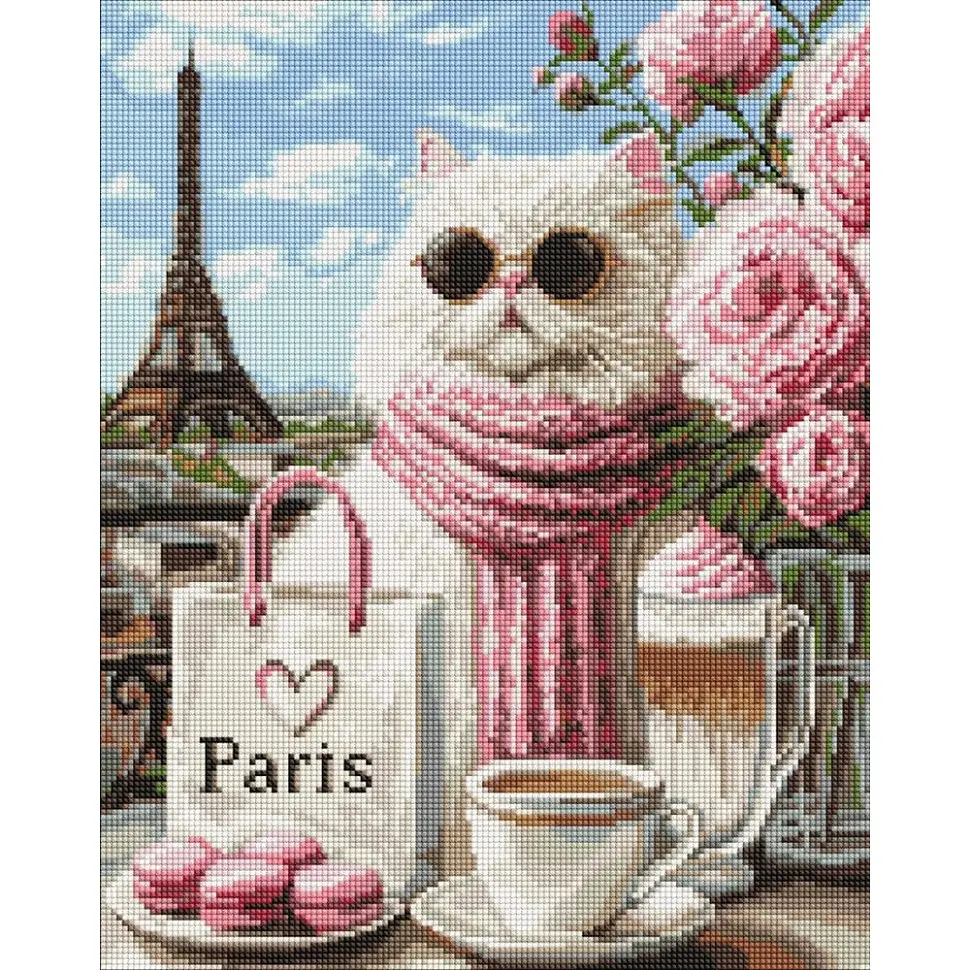 Алмазна мозаїка "Модний котик у Парижі" art_selena_ua Ideyka AMO20530, 40х50 см