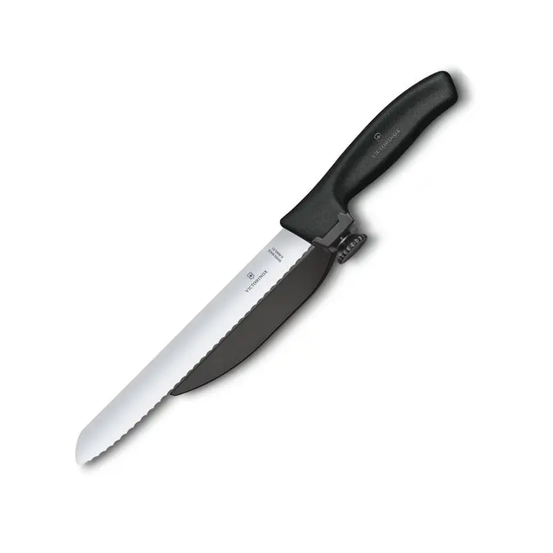 Кухонний ніж Victorinox SwissClassic DUX лезо 21см хвил. з направляючою з чорн. ручкою