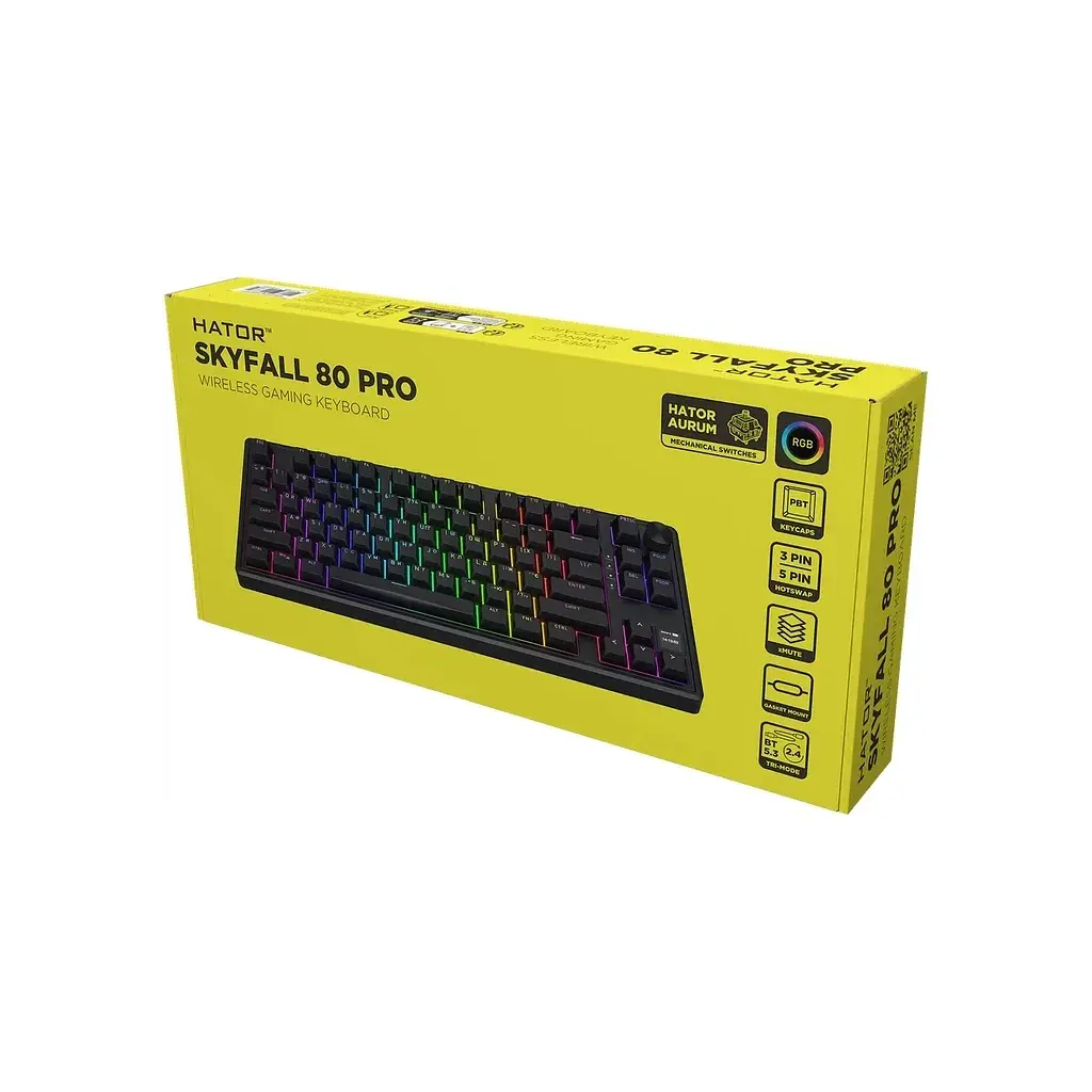 Клавіатура Hator Skyfall 80 PRO Aurum Vanila Silent RGB Wireless/Bluetooth/USB UA Black (HTK4181UA) - фото 6